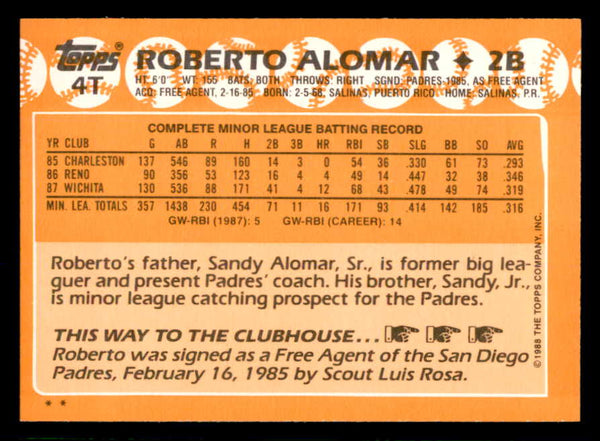 1988 Topps Traded #004T Roberto Alomar Padres NR-MT 553585