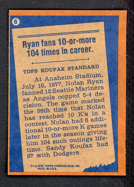 1978 Topps Baseball #006 Nolan Ryan RB Angels NR-MT 553601