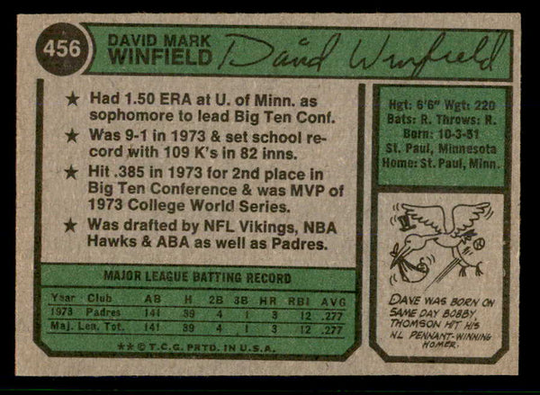 1974 Topps Baseball #456 Dave Winfield Padres EX-MT 553622