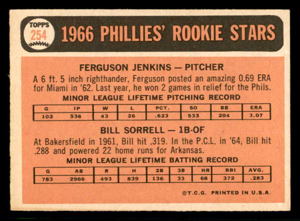 1966 Topps Baseball #254 Fergie Jenkins Phillies EX+/EX-MT 553643