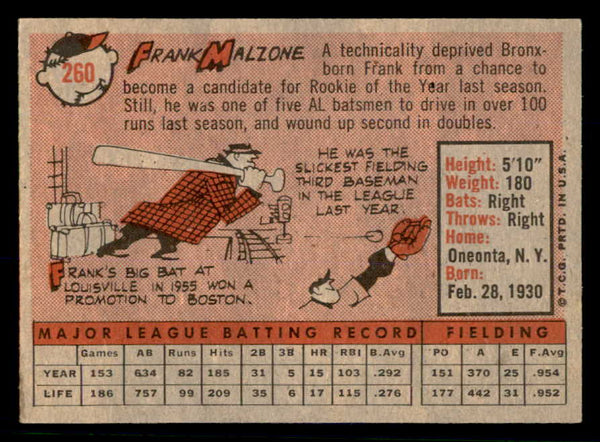 1958 Topps Baseball #260 Frank Malzone Red Sox NR-MT 553652