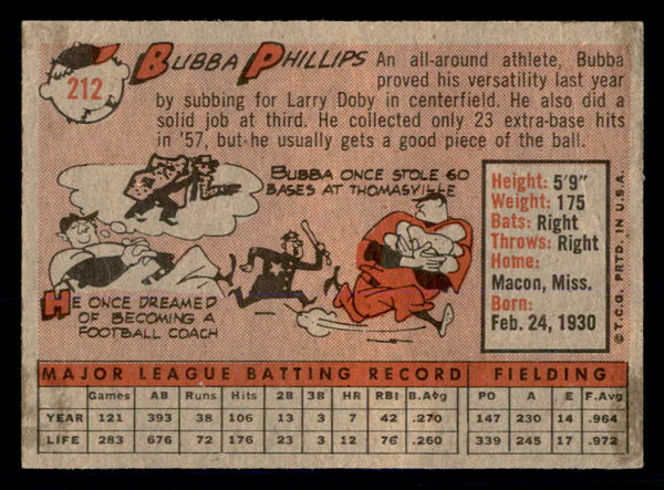 1958 Topps Baseball #212 Bubba Phillips White Sox NR-MT 553658