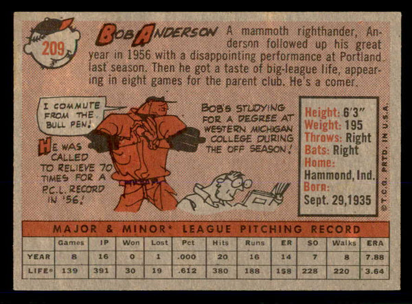 1958 Topps Baseball #209 Bob Anderson Cubs NR-MT 553659