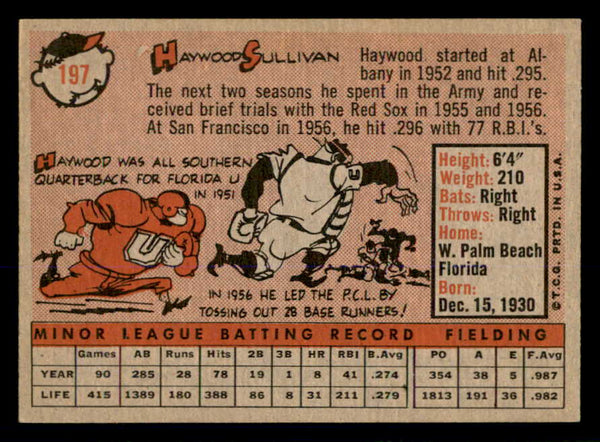 1958 Topps Baseball #197 Haywood Sullivan Red Sox NR-MT 553661