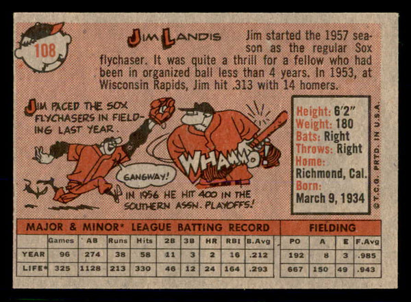 1958 Topps Baseball #108 Jim Landis White Sox NR-MT 553669