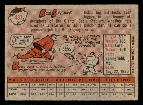 1958 Topps Baseball #437 Bob Speake Giants NR-MT 553673