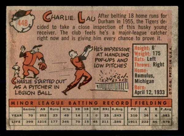 1958 Topps Baseball #448 Charlie Lau Tigers NR-MT 553674