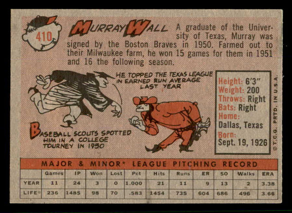 1958 Topps Baseball #410 Murray Wall Red Sox NR-MT 553681