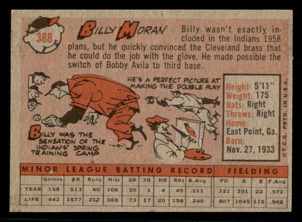 1958 Topps Baseball #388 Billy Moran Indians NR-MT 553688