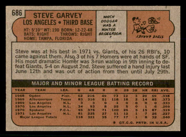 1972 Topps Baseball #686 Steve Garvey Dodgers EX-MT 553693