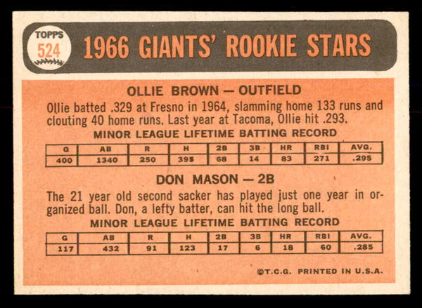 1966 Topps Baseball #524 Ollie Brown Giants NR-MT 553699