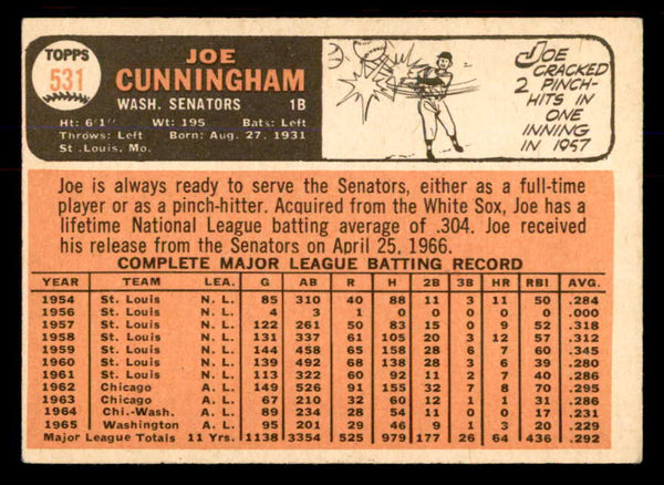 1966 Topps Baseball #531 Joe Cunningham Senators VG-EX 553712
