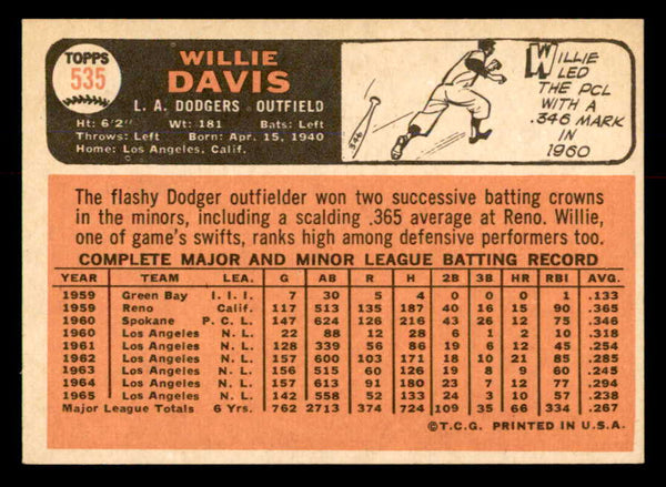 1966 Topps Baseball #535 Willie Davis Dodgers EX-MT 553719