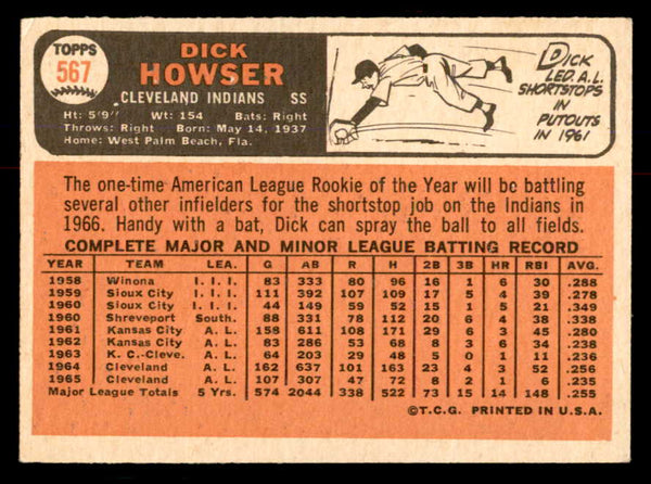1966 Topps Baseball #567 Dick Howser Indians VG-EX 553784
