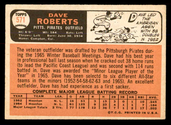 1966 Topps Baseball #571 Dave Roberts Pirates EX 553793