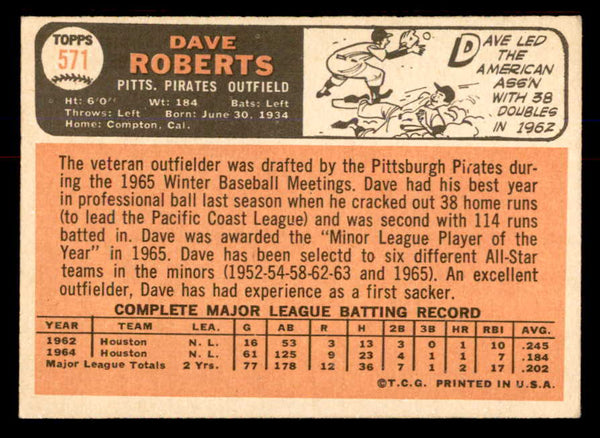 1966 Topps Baseball #571 Dave Roberts Pirates VG-EX 553794