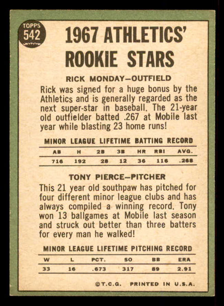 1967 Topps Baseball #542 Rick Monday A's EX-MT 553913