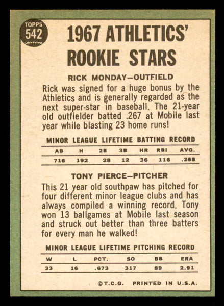 1967 Topps Baseball #542 Rick Monday A's NR-MT 553914