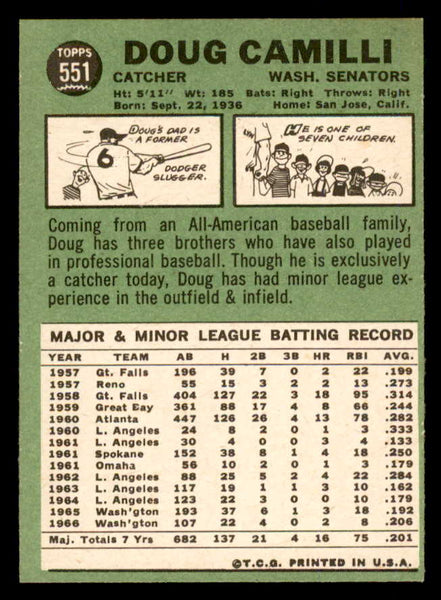 1967 Topps Baseball #551 Doug Camilli Senators NR-MT 553968