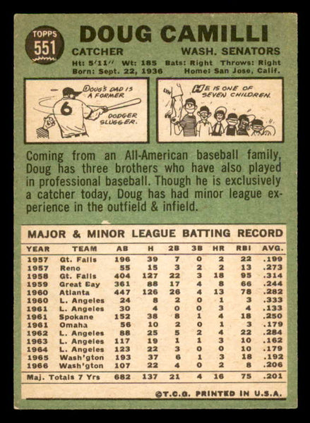 1967 Topps Baseball #551 Doug Camilli Senators VG-EX 553971