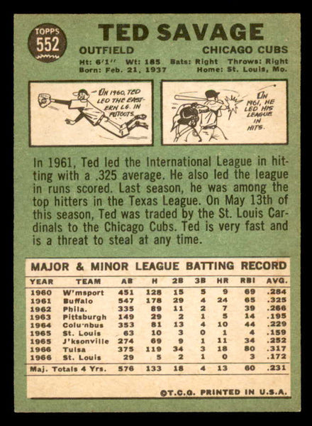 1967 Topps Baseball #552 Ted Savage Cubs NR-MT 553976