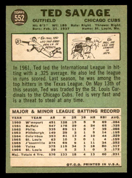 1967 Topps Baseball #552 Ted Savage Cubs EX-MT 553979