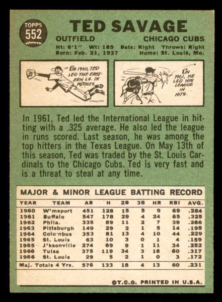 1967 Topps Baseball #552 Ted Savage Cubs EX-MT 553980