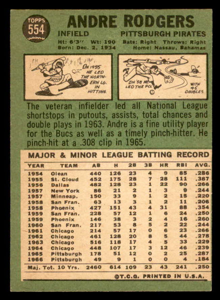 1967 Topps Baseball #554 Andre Rodgers Pirates NR-MT 553990