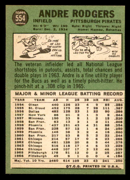 1967 Topps Baseball #554 Andre Rodgers Pirates NR-MT 553992