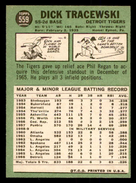 1967 Topps Baseball #559 Dick Tracewski Tigers NR-MT 554031