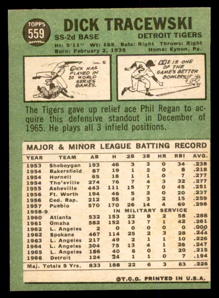1967 Topps Baseball #559 Dick Tracewski Tigers EX-MT 554037