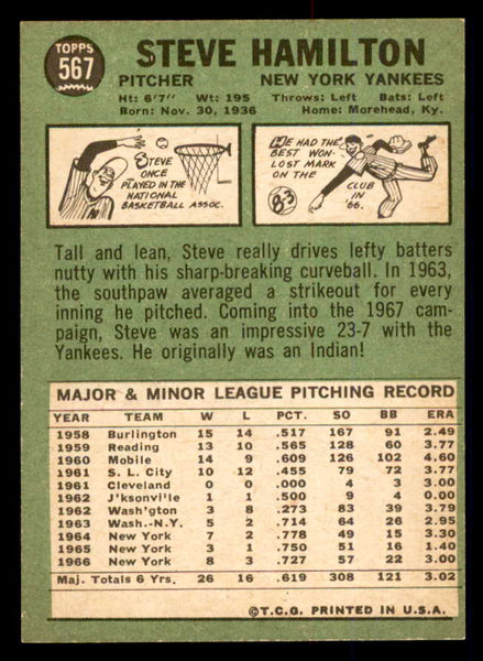 1967 Topps Baseball #567 Steve Hamilton Yankees NR-MT 554082