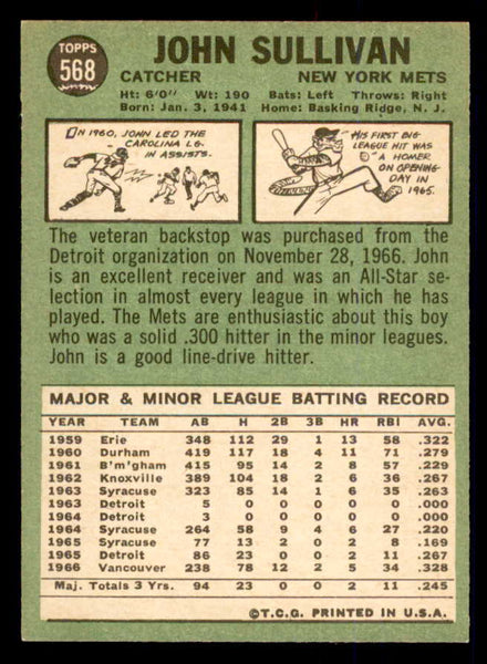 1967 Topps Baseball #568 John Sullivan Mets EX-MT 554091