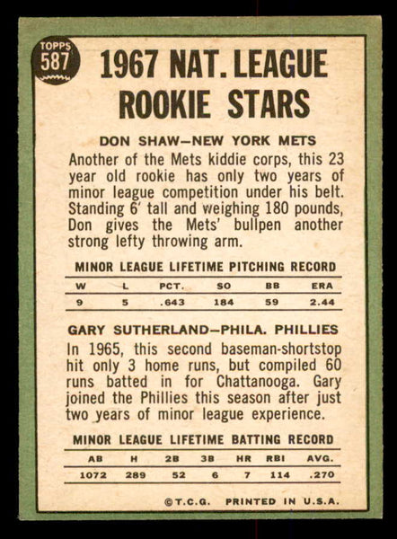 1967 Topps Baseball #587 Don Shaw Mets EX 554201