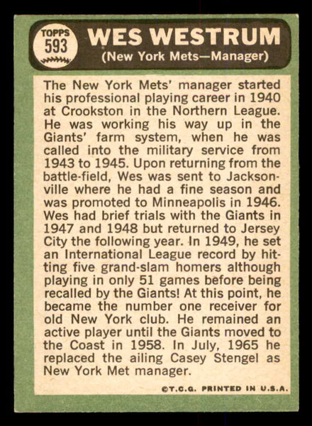 1967 Topps Baseball #593 Wes Westrum Mets NR-MT 554240