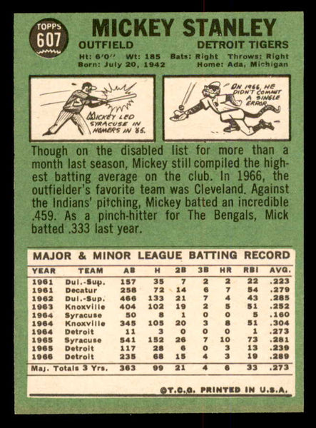 1967 Topps Baseball #607 Mickey Stanley Tigers NR-MT 554335