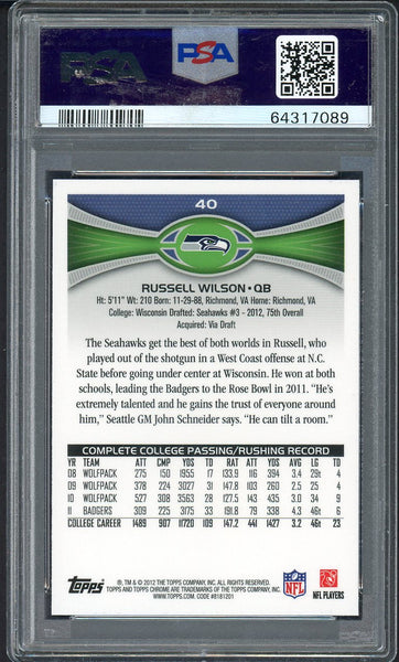 2012 Topps Chrome #040 Russell Wilson Seahawks PSA 10 GEM MINT 554351