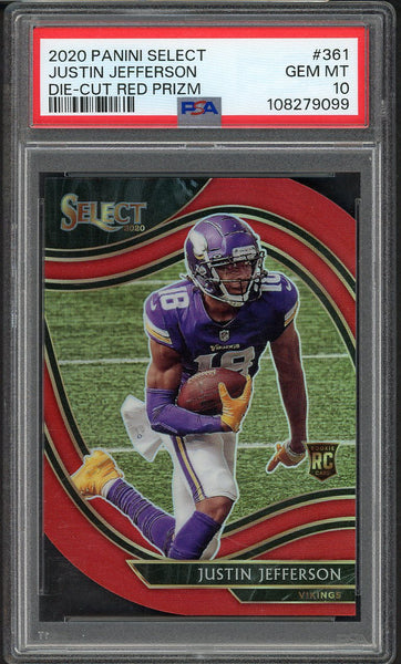 2020 Panini Select #361 Justin Jefferson Vikings PSA 10 GEM MINT Die Cut Red 554355
