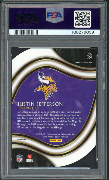 2020 Panini Select #361 Justin Jefferson Vikings PSA 10 GEM MINT Die Cut Red 554355