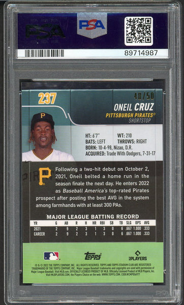 2022 Stadium Club Chrome Refractor #237 Oneil Cruz Pirates PSA 10 GEM MINT Gold 554360