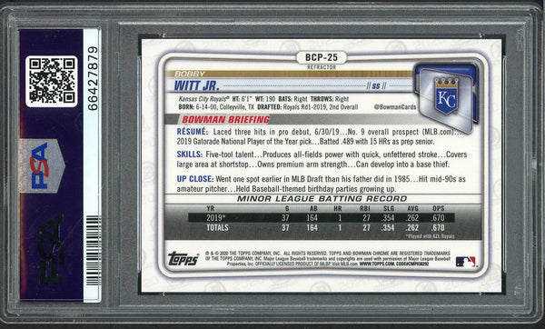 2020 Bowman Chrome Refractor #BCP25 Bobby Witt Jr Royals PSA 9 MINT 554363