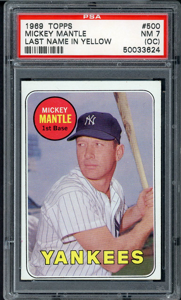1969 Topps Baseball #500 Mickey Mantle Yankees PSA 7 NM oc 554371