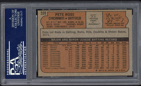 1972 Topps Baseball #559 Pete Rose Reds PSA 7 NM 554374