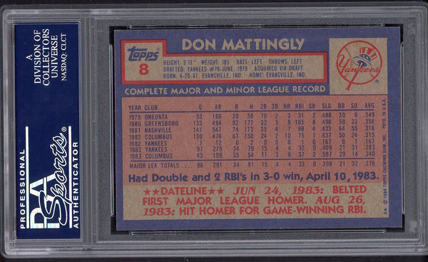 1984 Topps #008 Don Mattingly Yankees PSA 8 NM/MT 554378