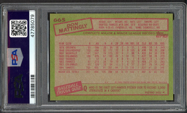 1985 Topps #665 Don Mattingly Yankees PSA 9 MINT 554384