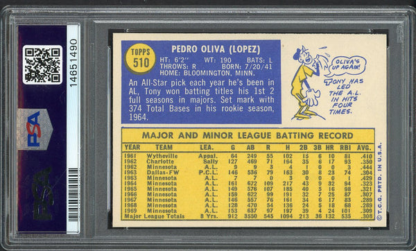 1970 Topps Baseball #510 Tony Oliva Twins PSA 8 NM/MT 554387
