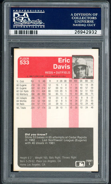 1985 Fleer #533 Eric Davis Reds PSA 9 MINT 554392