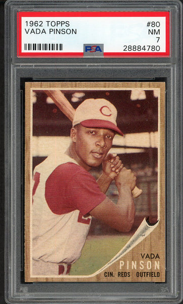 1962 Topps Baseball #080 Vada Pinson Reds PSA 7 NM 554408