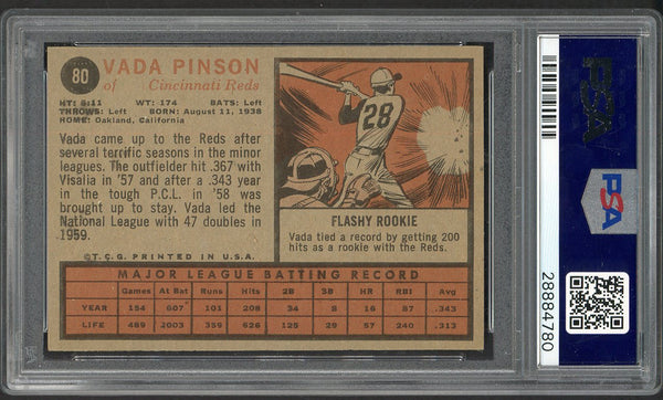 1962 Topps Baseball #080 Vada Pinson Reds PSA 7 NM 554408