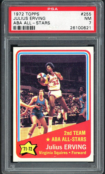 1972 Topps Basketball #255 Julius Erving A.S. Squires PSA 7 NM 554412